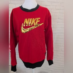 Nike Women's Red Sweatshirt with Gold Sequin Logo
